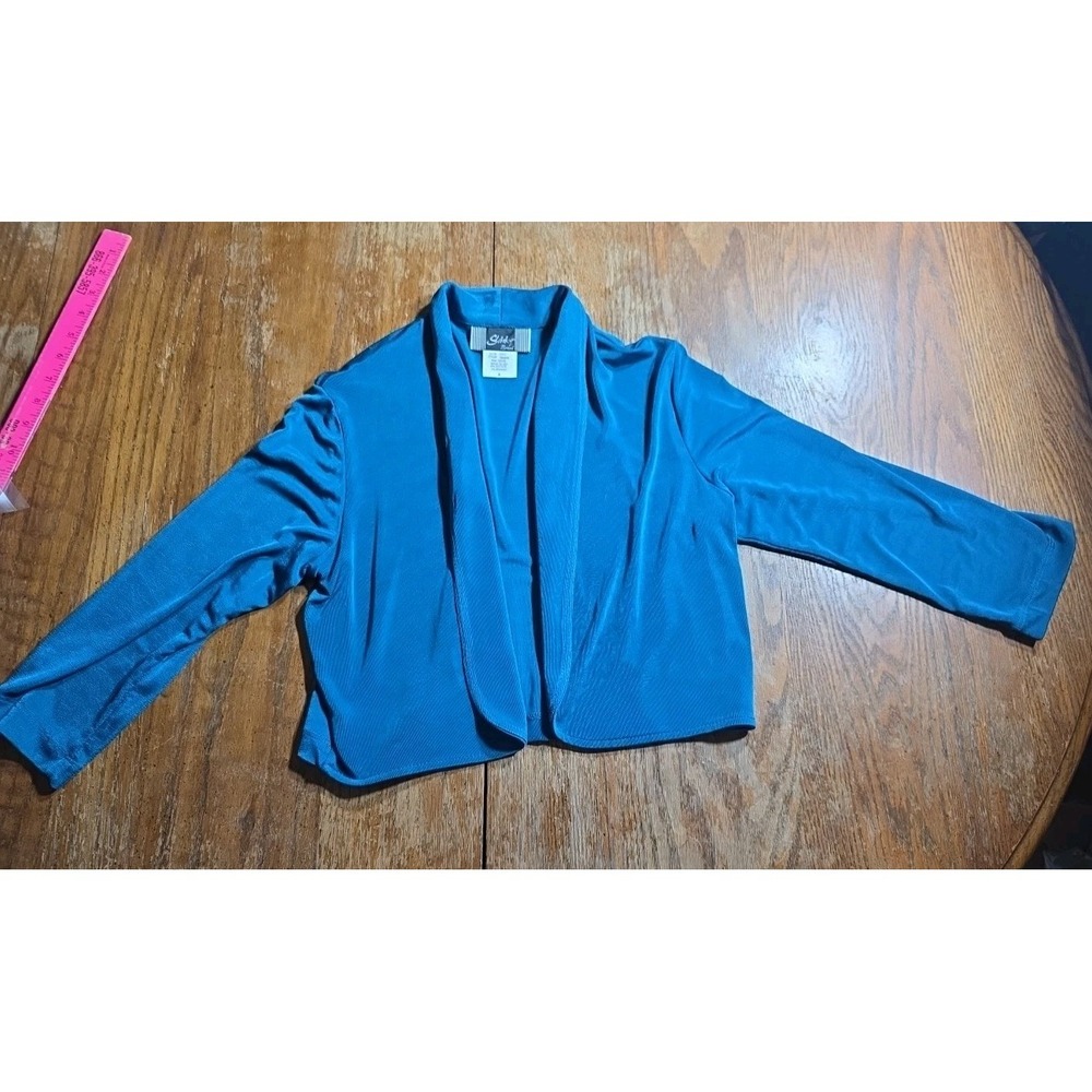 Vintage Y2K Slinky Brand Womens Cropped Open Front Cardigan Shrug S Teal